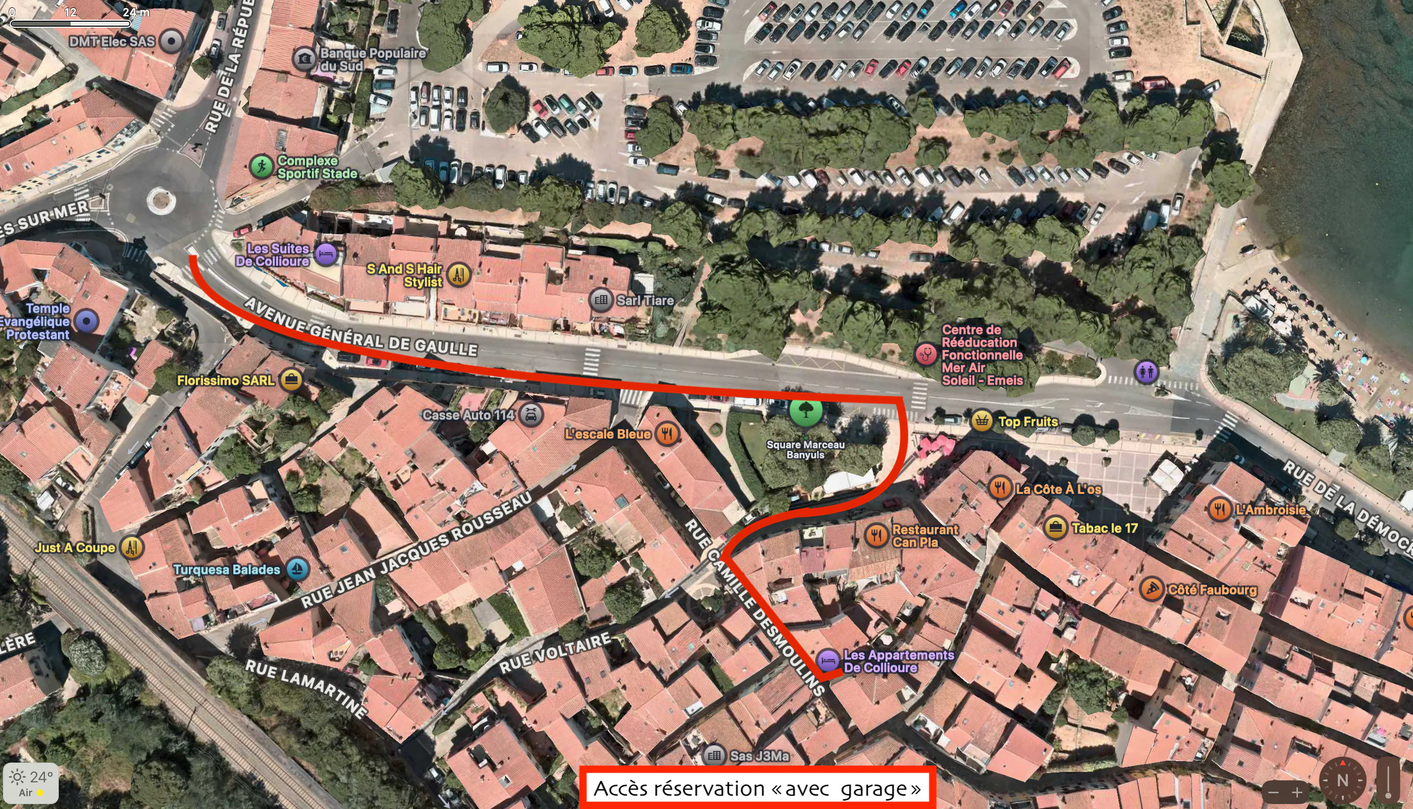Plan d'accès aux appartements de Collioure, 7 rue Camille Desmoulins 66190 Collioure