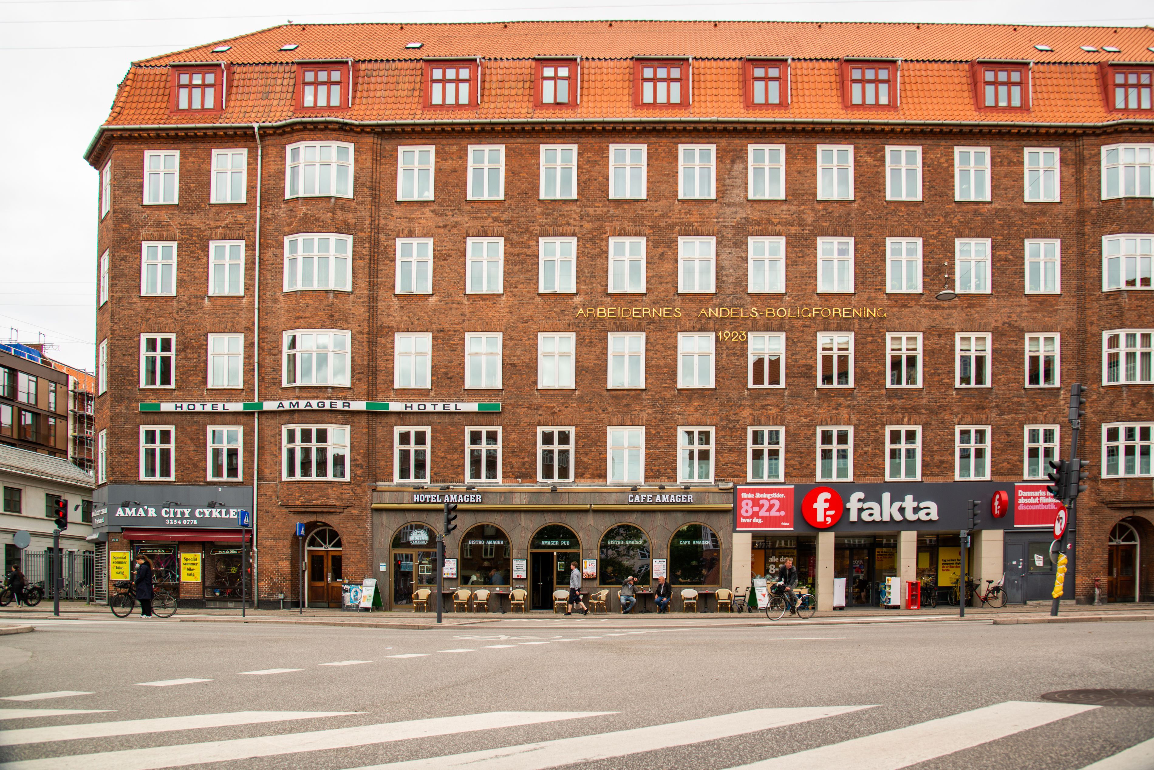 "Hotel Amager entrance with modern glass facade in Copenhagen