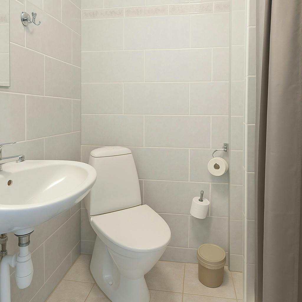 Private bathroom in Hotel Amager single room with modern sink and fixtures, Copenhagen