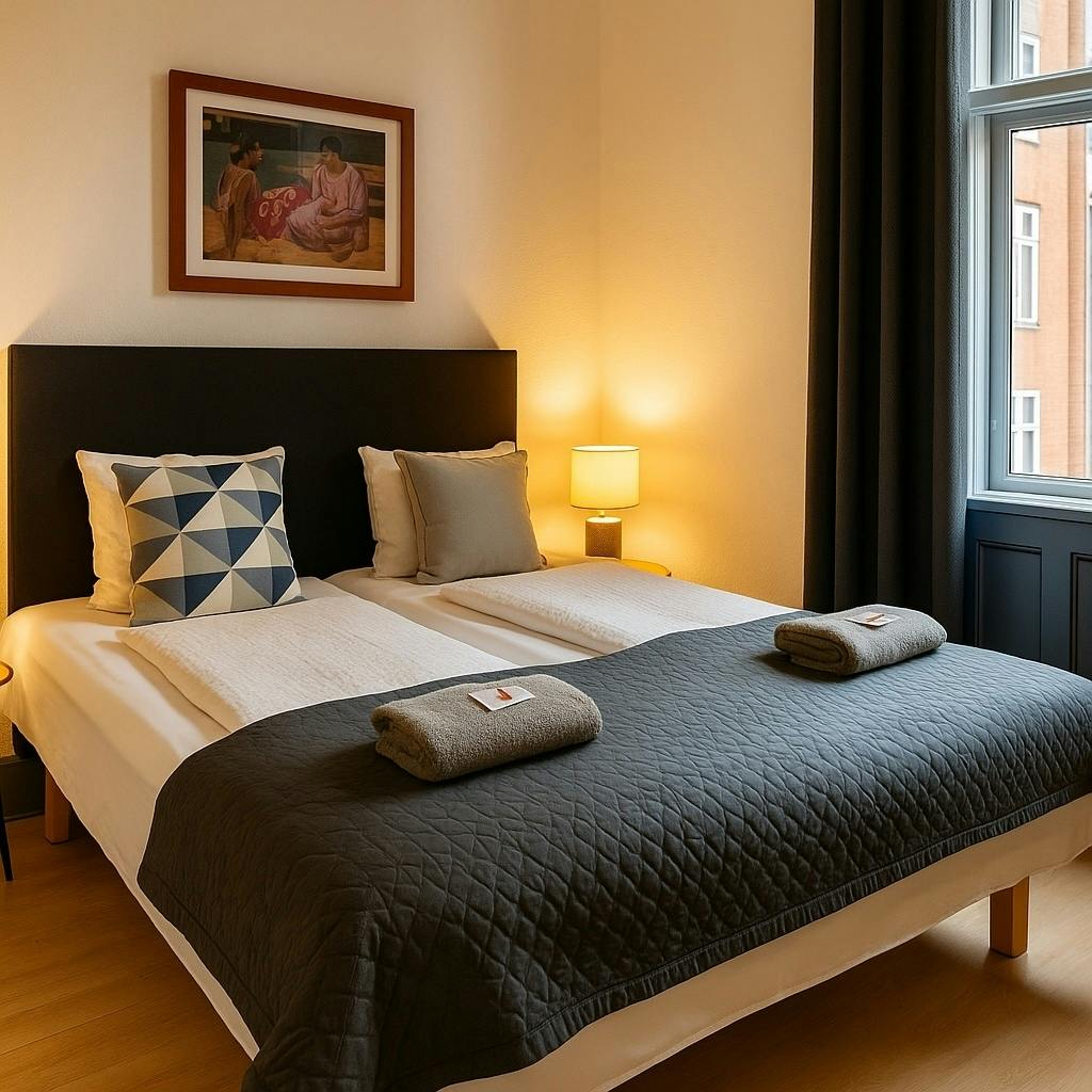 Hotel Amager Copenhagen superior double room with twin beds and waterfall artwork, 15% discount