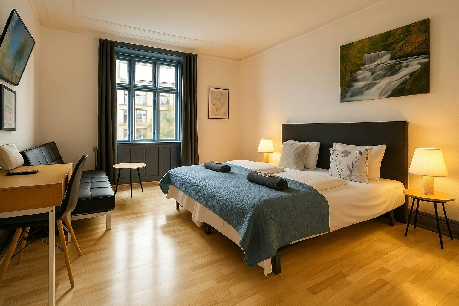 Hotel Amager Copenhagen superior double room with twin beds and decorative floral pillows